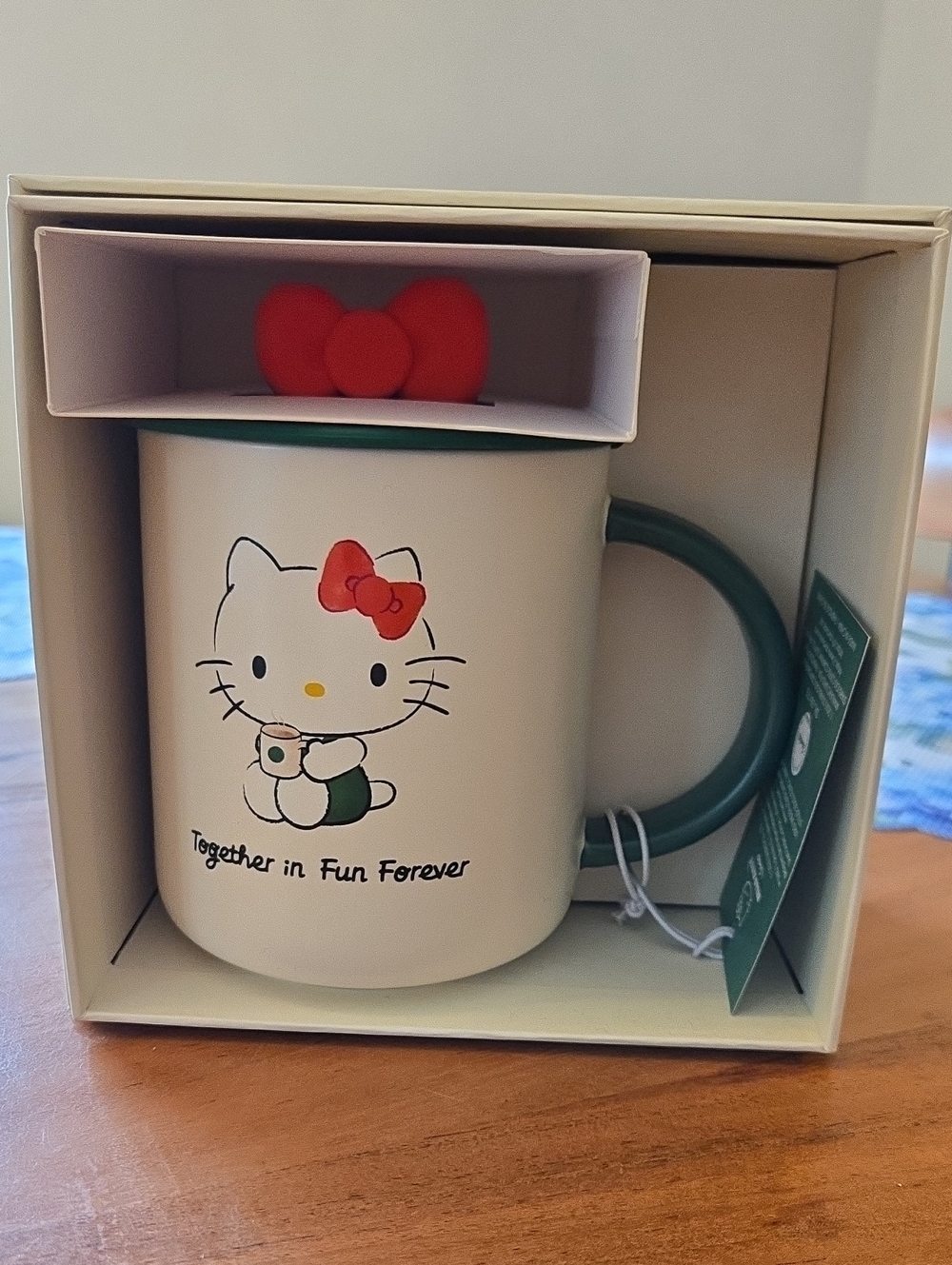 Hello Kitty White Mug with Red Bow and Green Handle